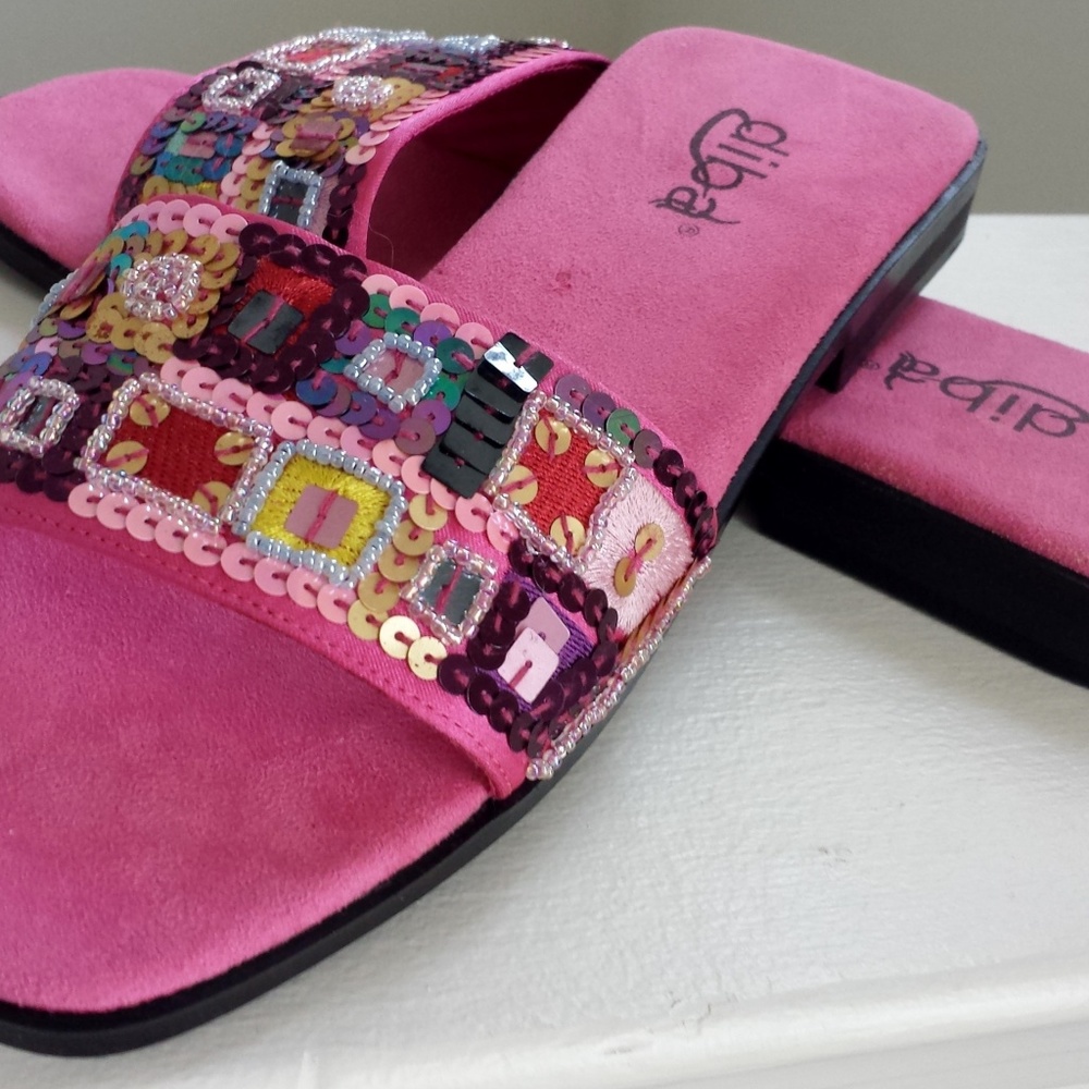 Diba Sequined Beaded Embellished Slide On Sandals